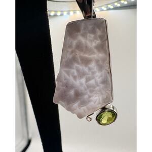 Sterling‎ Silver Light Purple Druzy Agate Peridot 2" Pendant